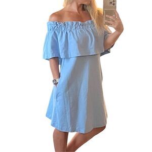 H & M light blue off the shoulder dress
